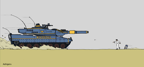 Prinzessin Leia bewirft einen Kampfpanzer Leopard 2 mit einem Stein